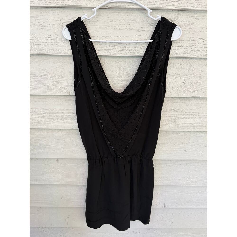 Banana Republic Black 100% Silk Embellished Deep V Mini Dress – Size 4 - Picture 2 of 8